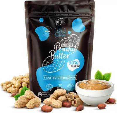 Produktbild von Nustino - Erdnussbutter Pulver Pure 400g - 100% Erdnüsse, 90% Weniger Fett - Reich an Protein - Ohne Zucker - Fettarm - Ohne Palmöl