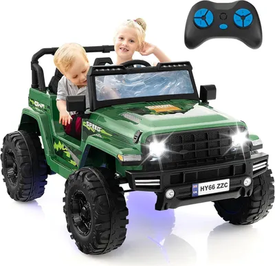 Produktbild von GOPLUS 24V Kinderauto mit 2,4G-Fernbedienung, Elektroauto mit MP3, Hupe, Musik und LED-Leuchten, Kinderfahrzeug 2 Sitzer mit All-Terrain Räder für Kinder ab 3 Jahre (Grün)