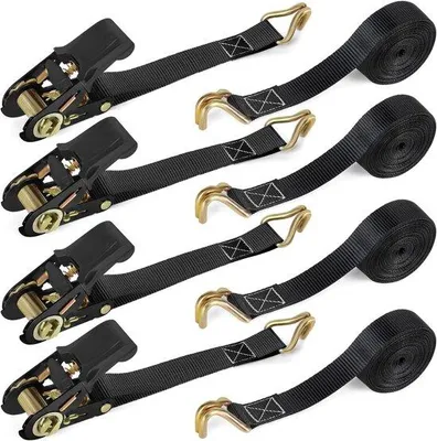 Image de Sangles d'arrimage robustes avec crochets, lot de 4 - 6 m x 25 mm, sangles de fixation pour motos, véhicules et remorques