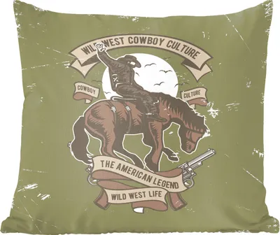 Produktbild von MuchoWow® Zierkissen Sofakissen Wohnzimmer Dekokissen 50x50 cm Pferde - Pistole - Cowboy - Retro - Komfort - Sofakissen