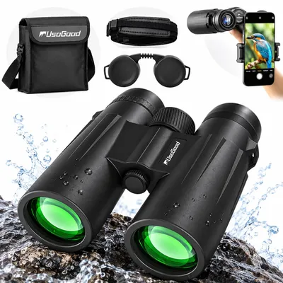 Produktbild von Usogood 10x42 Fernglas 10x42 HD wasserdicht kompakte Ferngläser für Erwachsene mit Smartphone Adapter BAK4 Prisma und FMC Objektiv