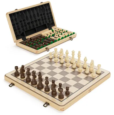 Produktbild von Holz Faltbares Schach- und Dame-Spielset von 15 Zoll