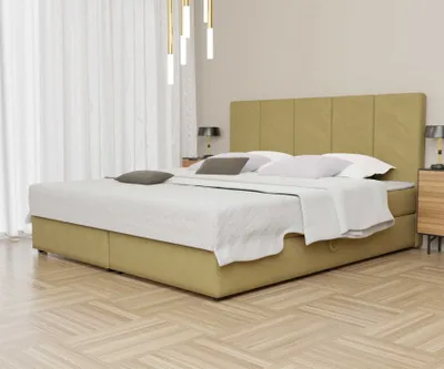 Produktbild von Boxspringbett Schlafzimmerbett ELICIO 180x220cm Stoff Senf inkl. Bettkasten