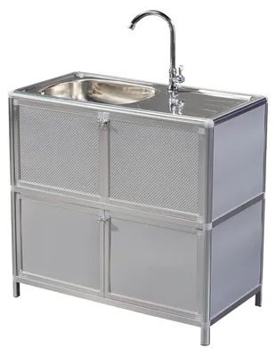 Produktbild von Outdoorspüle Gerti 83x82x43 cm mit Edelstahlspüle, Kaltwasserhahn und Stauraum