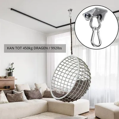 Produktbild von Famanu Schwenkhaken aus Edelstahl - für Hängestühle, Schaukeln, Hängematten, Boxsäcke - 2er Set