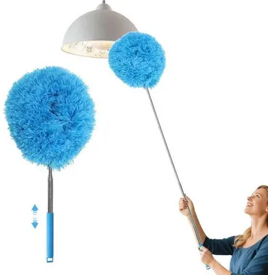 Produktbild von Unyqoos® Teleskop‑Mikrofaser‑Staubtuch – ausziehbar bis 2,25 m, doppelseitige Bürste, dichter Polyesterkopf, waschbar, für hohe Decken & Möbel