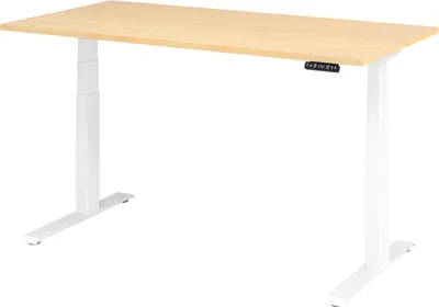 Image de Bureau réglable en hauteur XDKB | 2 moteurs | 120 - 180 cm | électrique, Dimension plateau:160 x 80 cm, Couleur plateau:Erable, Couleur piétement:Blanc