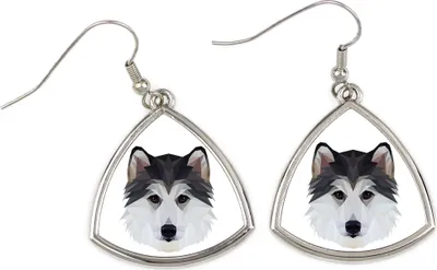 Immagine prodotto di Siberian Husky - Orecchini con un'immagine e la scritta "Cane geometrico" di Art-Dog