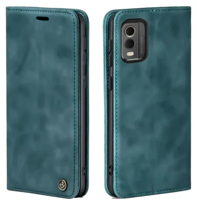 A teal flip-style phone case for a Nokia C32 is shown from two angles against a white background.