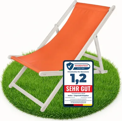 Image de Chaise de plage pliable en bois orange réglable avec toile