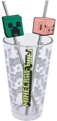 Productafbeelding van STOR Glas met twee rietjes, 480 ml, Minecraft