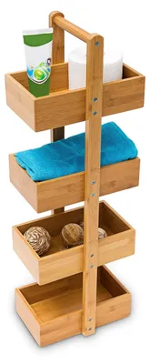 Zdjęcie produktu dla Regał łazienkowy stojący bambusowy - Półka na ręczniki - 75 x 25 x 18 cm - Naturalny - Do łazienki i kuchni