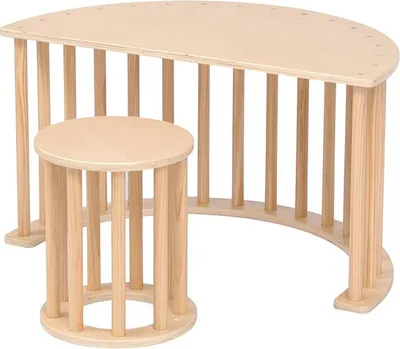 A wooden table and stool set.