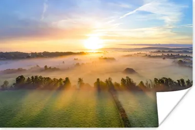 Produktbild von MuchoWow® Poster Farbenfroher Sonnenaufgang über einer ruhigen Landschaft 90x60 cm - Schlafzimmer
