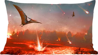 Produktbild von MuchoWow® Zierkissen Sofakissen Wohnzimmer Dekokissen 50x30 cm Dinosaurier - Steine - Lava - Illustration - Jungen - Kind - Wohnzimmerdekoration - Polster mit Photo