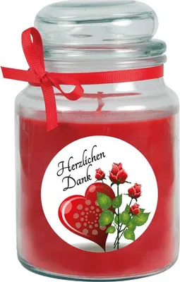 Produktbild von Duftkerze im Bonbonglas "Danke", Duft: Rose ( Rot ), 500g - Brenndauer bis zu 110 Stunden