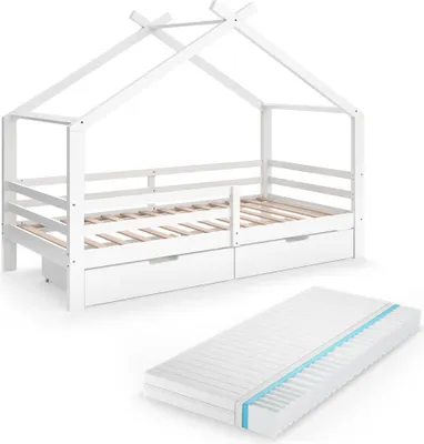 Zdjęcie produktu dla Łóżko domowe Vitalispa Luni Biały 200 x 90 cm z szufladami i materacem, Model 59345