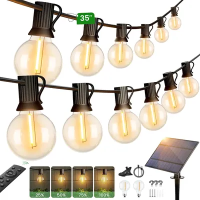 Productafbeelding van 9 meter solar globe lichtsnoer buiten - Waterdichte solar G40 patio verlichting - 15+2 onbreekbare LED gloeidraadlampen