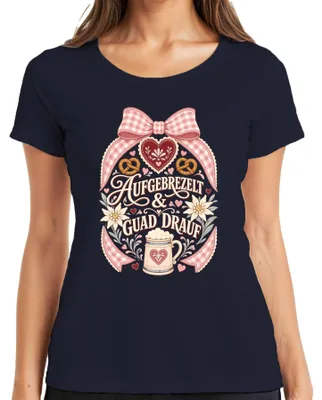 Productafbeelding van outfit: Dirndl-jurk, lederen broek, dames T-shirt, marineblauw, maat M
