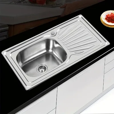 Immagine prodotto di Lavabo in acciaio inossidabile - Lavabo compatto - Vasca singola - Scarico integrato - Lavabo per camper - 90x50x15 cm