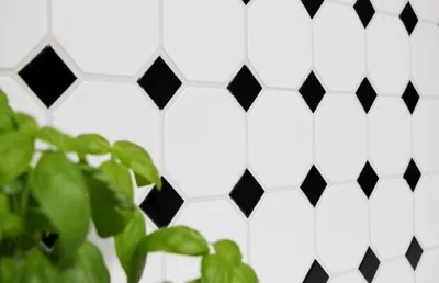 Produktbild von Handmuster Mosaik Fliese Keramik Octagonal weiß matt schwarz glänzend Wandfliesen Badfliese MOSOcta-190_m