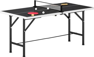 Produktbild von Tischtennisplatte/Pingpong-Tisch - Mini, Klappbar - Netz + 2 Schläger + 3 Bälle - Indoor/Outdoor - 152×76×70 cm - Schwarz