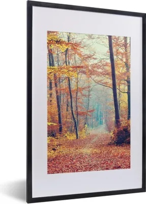 Produktbild von MuchoWow® Gerahmtes Poster Wald - Herbst - Laub 40x60 cm - Poster mit Schwarzem Bilderrahmen Wandposter Rahmen Foto Bilder - Poster in Rahmen
