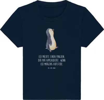 Produktbild von Mr. & Mrs. Panda Babyshirt Pinguin marschieren 12. - 18. Monat - French Navy - Geschenk, Organic Baby Shirt, Pinguine, Kleinkind, Oberteil, Frühaufsteher, Öko T-Shirt