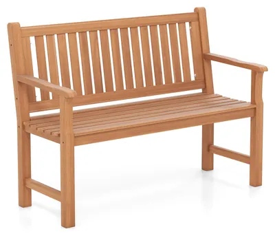 Immagine prodotto di Panchina da giardino in legno COSTWAY, panca a 2 posti, panca in legno resistente alle intemperie, panca da balcone con braccioli, panca da terrazza, panca da parco con portata fino a 300 kg, 115x54x89 cm