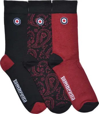 Produktbild von Lambretta - Socken für Herren(3er-Pack) LB148 (39,5 EU - 45,5 EU) (Schwarz/Burgunderrot)