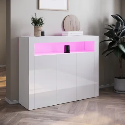 Produktbild von SONNI Kommode weiß hochglanz 108x40x92cm mit LED 12 Farben können eingestellt werden