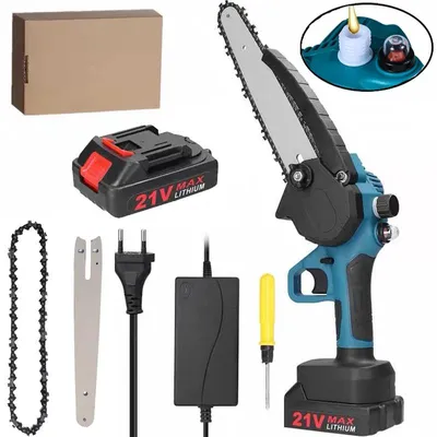 Obrázek produktu pro Akumulátorová řetězová pila - Elektrická motorová pila - 20 cm - Automatické mazání - Pro řezání větví a štípání dřeva - 21 V - 1 baterie
