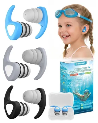 Produktbild von Schwimm-Ohrstöpsel Kinder 3 Paar Silikon Wasserdicht Wiederverwendbar Blau/Grau/Schwarz