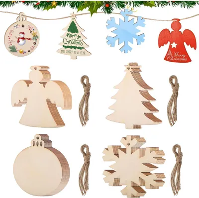 Produktbild von Holzanhänger Weihnachten zum Bemalen, 40 Stück, Weihnachtsbaum DIY Dekoration