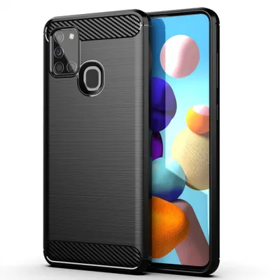 Produktbild von Techsuit Carbon Silicone Back Cover Hülle für Samsung Galaxy A21s - Schwarz