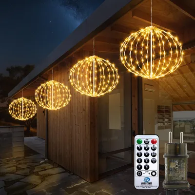 4 LED-Lichtkugeln Ø 30 cm, warmweiß, IP44, Timer, Fernbedienung