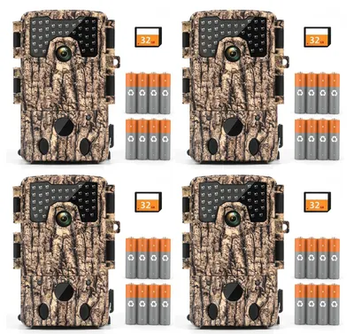 Produktbild von 4 Stück 4K Wildtierkamera mit Bewegungsmelder Nachtsicht,120° Erfassungswinkel Wildkamera mit 32GB Karte & 8 Batterien Outdoor & Sicherheit Jagdkamera