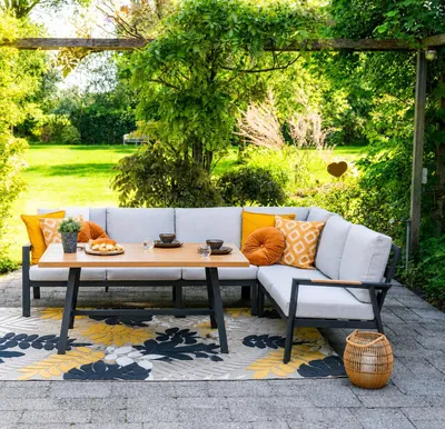 Produktbild von Garden Impressions Elati Lounge- Dining Eckset - 5-teilig - carbon black - valley sand - light teaklook