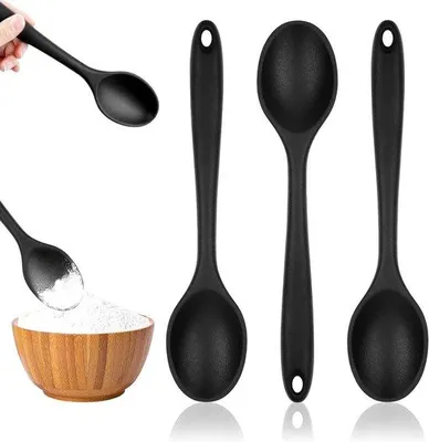 Zdjęcie produktu dla Zestaw 3 silikonowych łyżek kuchennych – z długą rączką – małe łyżki kuchenne – łyżki do gotowania, pieczenia i mieszania