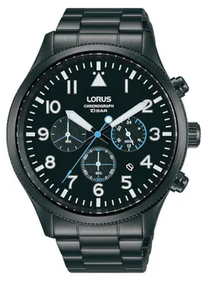Zdjęcie produktu dla Mski zegarek typu aviator z chronografem, czarnym bransolet ze stali nierdzewnej i tarcz
