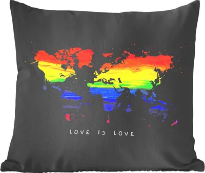 Produktbild von MuchoWow® Zierkissen Sofakissen Wohnzimmer Dekokissen 40x40 cm Weltkarte - Stolz - Liebe - Foto Kissen - Schlafzimmer Dekoration