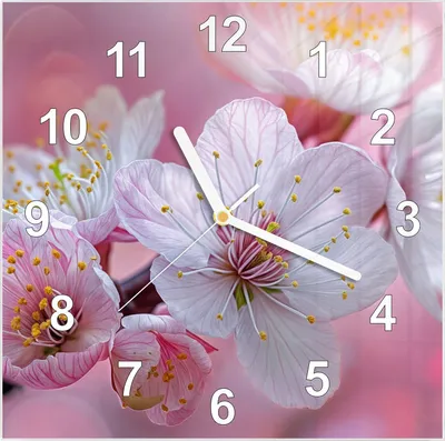 Produktbild von Wanduhr aus Glas mit Motiv Kirschblüten- 30 x 30 cm - inkl. Aufhängesystem