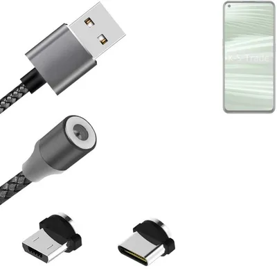 Produktbild von K-S-Trade Hochwertiges Magnet-Lade-kabel Sync-Kabel Daten-Kabel für Realme GT2 Pro mit USB-Typ-C-Anschluss und Micro-USB-Anschluss 2A bis zu 480mbps