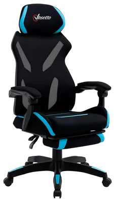 Produktbild von Gaming-Stuhl mit Lendenwirbelstš¹tze, ergonomischer Bš¹rostuhl mit verstellbarer H?he, Bezug aus schwarzem und blauem Stoff, 65 x 65 x 119šC129 cm