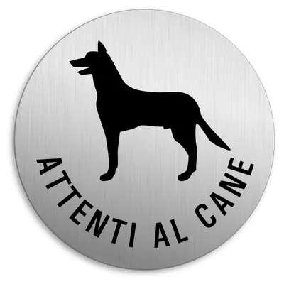 Achtung Hund Türschild Ø 75 mm Alu Edelstahloptik selbstklebend