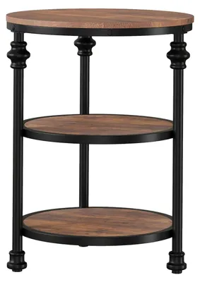 Produktbild von Runder Beistelltisch - Nachttisch/Endtisch - 3 Ebenen - Metallgestell - Holz - Für kleine Räume - Braun