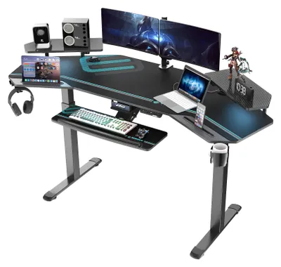 Produktbild von LAPAMAX elektrisch höhenverstellbarer Gamingtisch 182 x 76 cm in Schwarz mit Doppelantrieb und LED-Monitoraufsatz