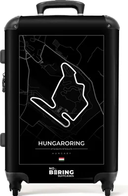 Produktbild von NoBoringSuitcases.com® Großer Koffer - Rennstrecke - Sport - Hungaroring - F1 - Schwarz und weiß - Kombinationsschloss TSA - Hartschalen Trolley 4 Rollen - 72 liter - Reisekoffer - 66 cmKoffer Mittelgroß 67x43x25 cm, 72L,