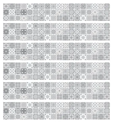 Image de 6 frises autocollantes, frises mosaïques, aspect carreaux de ciment – teinte LIA GRIS – 6 frises de 20 x 120 cm