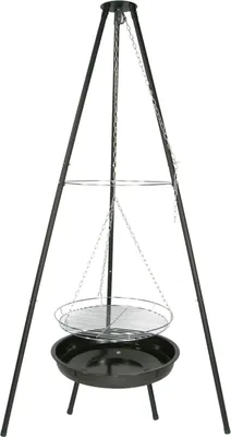 Produktbild von GLÜHZONE HKG 200 Holzkohle-Schwenkgrill mit Feuerschale & Dreibein, Robust, verchromt, Gesamthöhe 160 cm, Grillrost Ø 50 cm, höhenverstellbar 33-76 cm